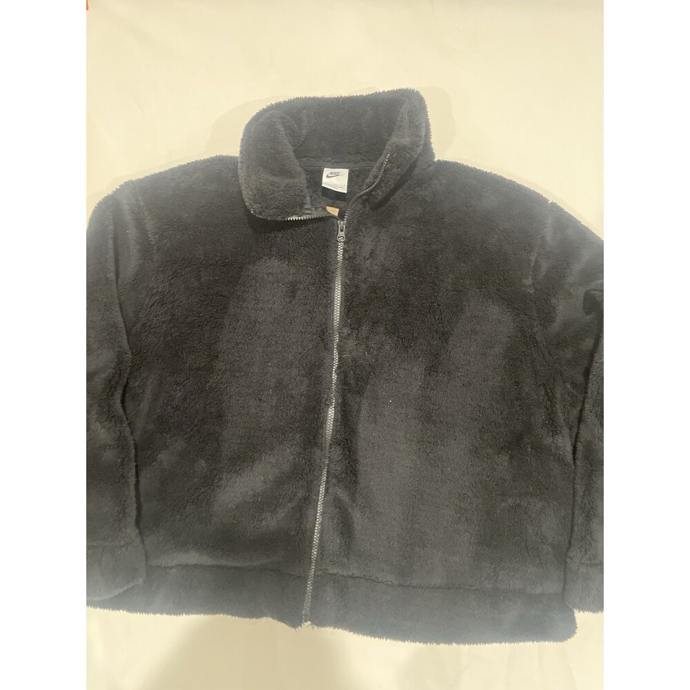 Nike Sherpa Fleece Full Zip Jacket – Black – Size L – Oversized Fit Women